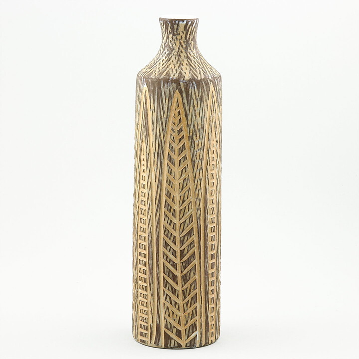 Mari Simmulson (Nigeria 1957) Cylinder Vase with Leaf Decor  25 cm