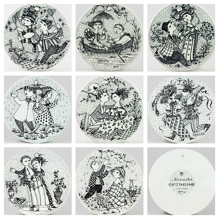 Björn Wiinblad (1970s) Round September Wall Plaque with Graphic People Decor 15 cm