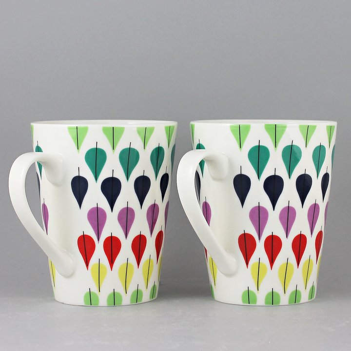 Stig Lindberg (2010) Two Mugs with Falling Leaf Decor <with Box> [Sample Images] 