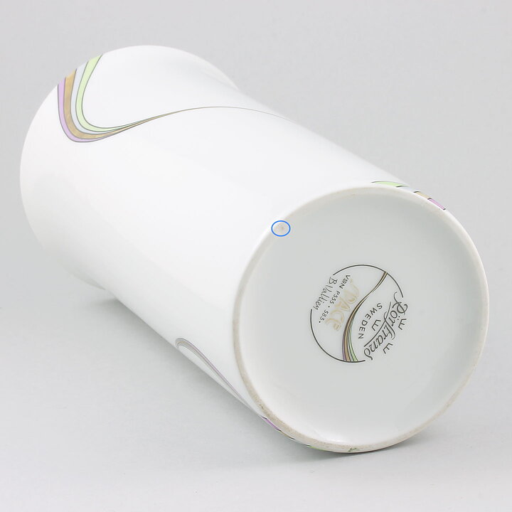 Bertil Vallien (Space 1983) White Cylinder Vase with Rainbow Decor 31 cm 