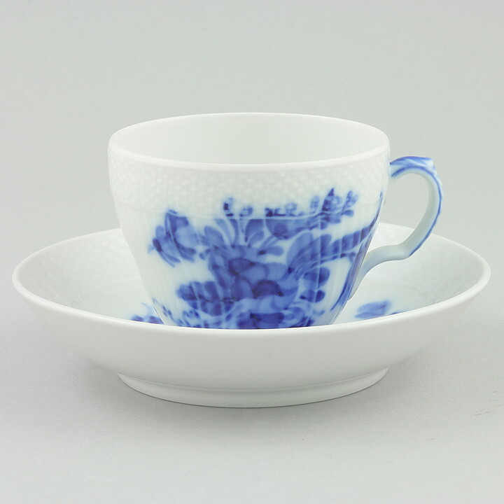 Royal Copenhagen (Blå Blomst 20th Century) Coffee Cup Saucer with Blue Flower Decor 13 cm #1549  [Sample Images]  [Free Shipping]