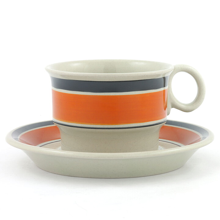Hertha Bengtsson (Randa Banda 1965) Teacup Saucer 16 cm with Orange/Black Decor  [Sample Images]  [Free Shipping] 