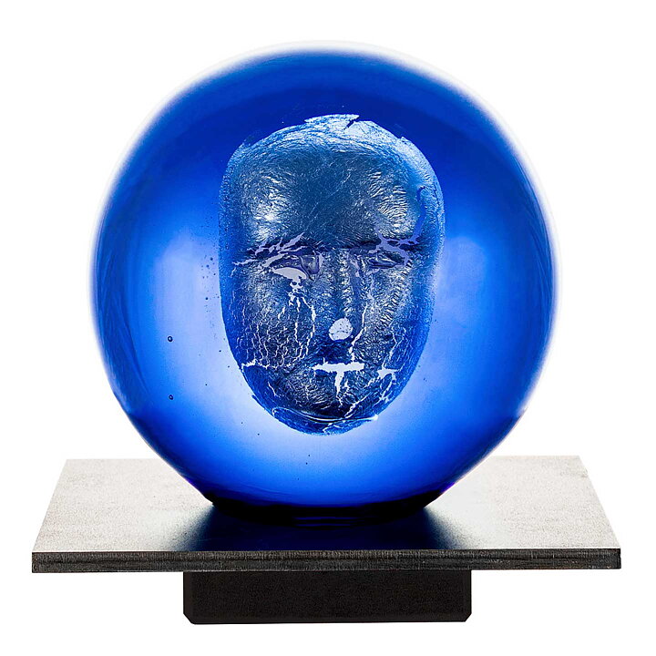 Bertil Vallien (Headman 2020) Blue Spherical Sculpture with Casted Head 14 cm 