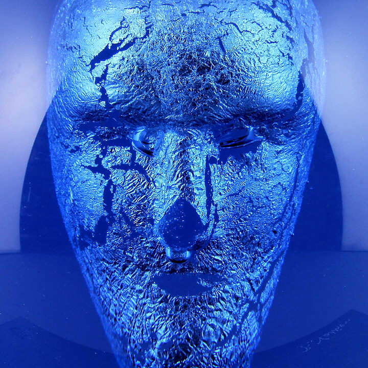 Bertil Vallien (Headman 2020) Blue Spherical Sculpture with Casted Head 14 cm 