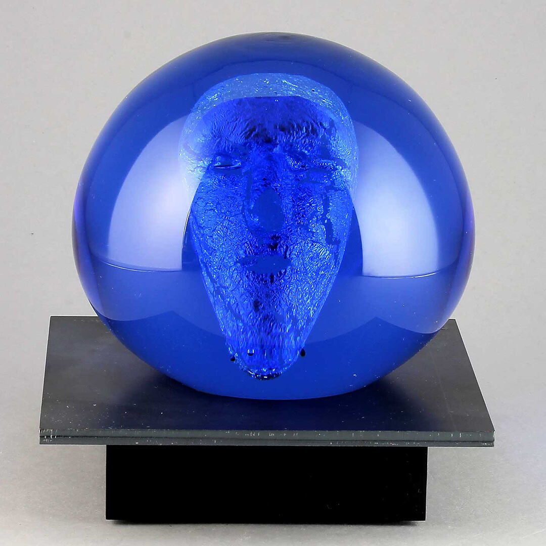 Bertil Vallien (Headman 2020) Blue Spherical Sculpture with Casted Head ...