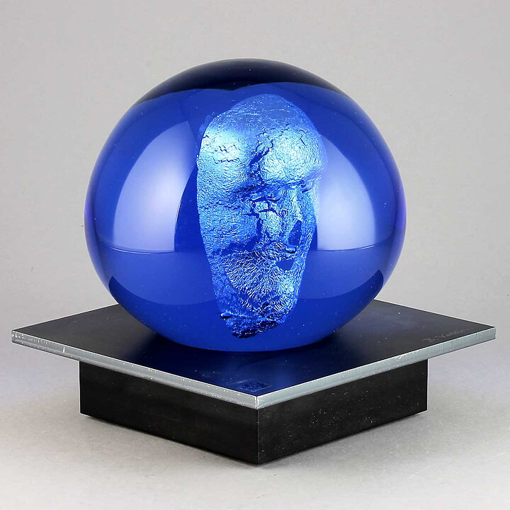 Bertil Vallien (Headman 2020) Blue Spherical Sculpture with Casted Head 14 cm 