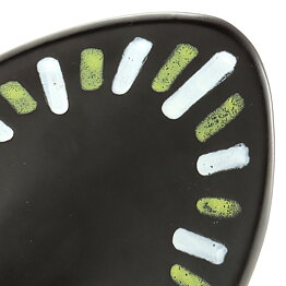 Hjördis Oldfors (Trio 1954) Black Lens-Formed Bowl with White/Yellow Decor 25 cm