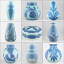 Josef Ekberg (1923) Blue Sgraffito Vase with Plants Decor 19 cm