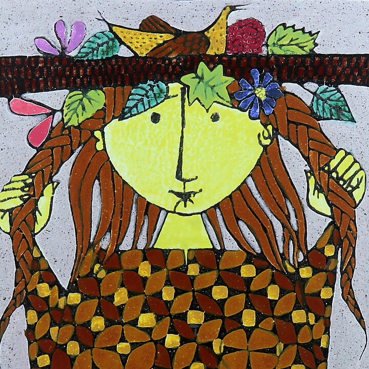 Stig Lindberg (1962) Large Wall Plaque Girl with Braids 33 cm (2)