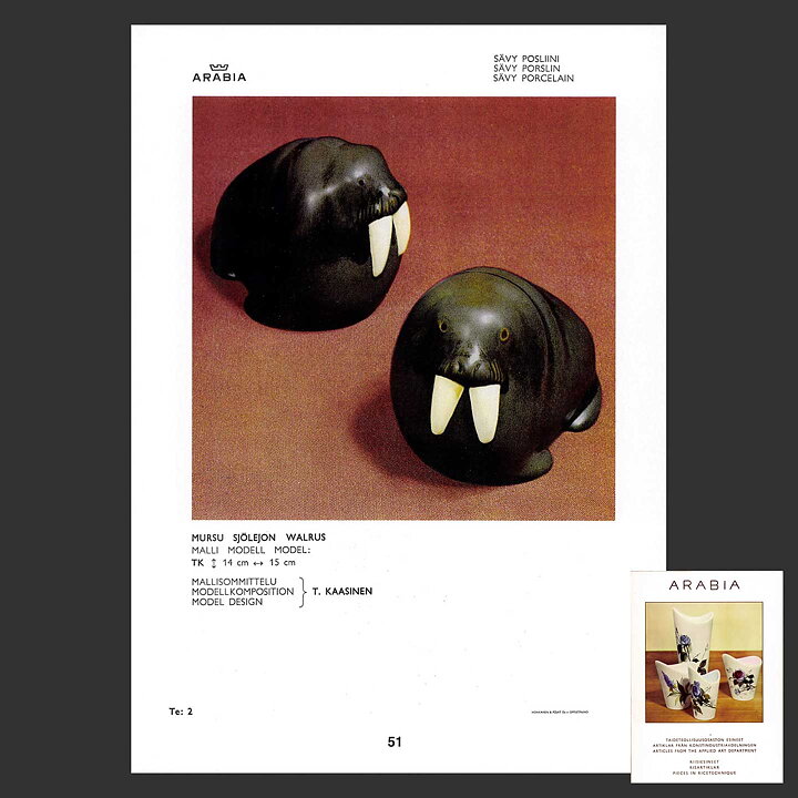 Taisto Kaasinen (Arabia 1960s) Modernistic Walrus 19 cm