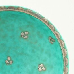 Wilhelm Kåge (Argenta 1959) Green Bowl with Silver Flower Decor 12,5 cm