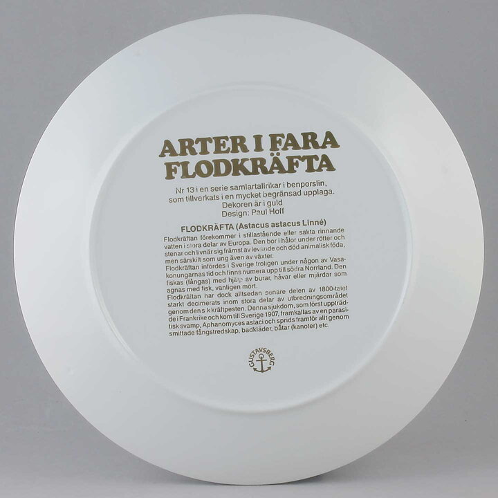 ポール・ホフ  Arter i faraシリーズ  ヨーロッパザリガニ  コレクターズプレート  1985年  25cm〈箱付き〉[サンプル画像]