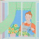 ピア・ロンダール  Villa Rosaシリーズ  窓から見える女性モチーフの陶板  12cm  1985年 