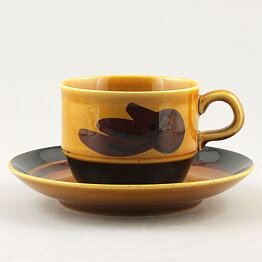  Carl-Harry Stålhane (Tuna 1971) Coffee Cups with Yellow/Brown Decor 10 cm  [Sample Images]
