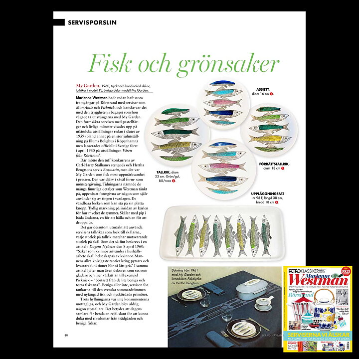 Marianne Westman (My Garden 1960) Four Plates with Green/Yellow Fish Decor 18 cm