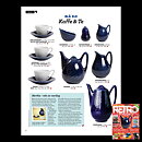 Hertha Bengtsson (Blå Eld 1950) Blue Modern Coffee Pot with Fish Scale Relief 22 cm