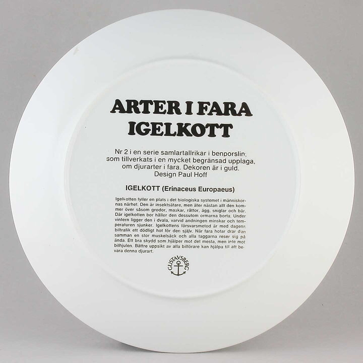 Paul Hoff (Endangered Species 1974) Hedgehog Collectors Wall Plate 25 cm