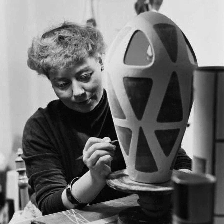 Hjördis Oldfors (Atoll 1956) Modern Black Vase with Relief Decor 16 cm