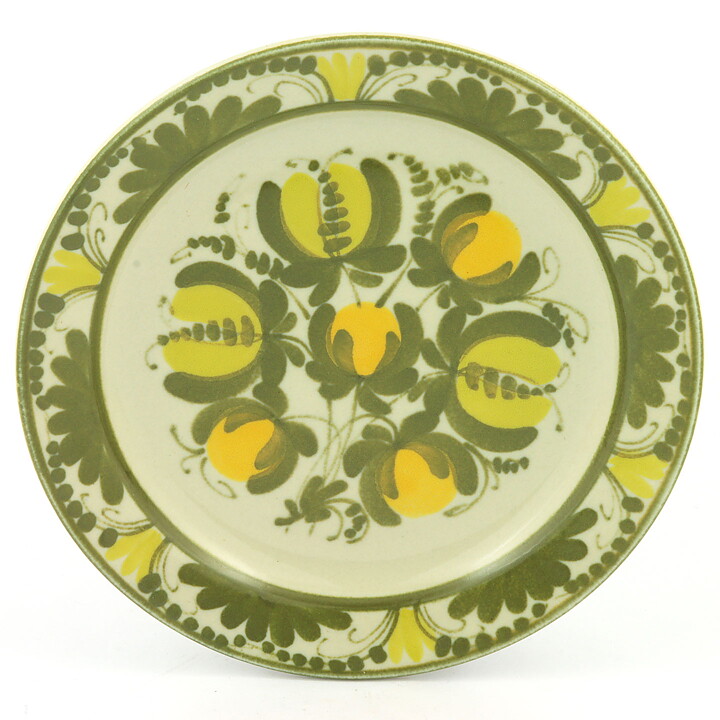  Raija Uosikkinen (1960s) Studio Plate with Green/Yellow Decor 20 cm  [Sample Images]