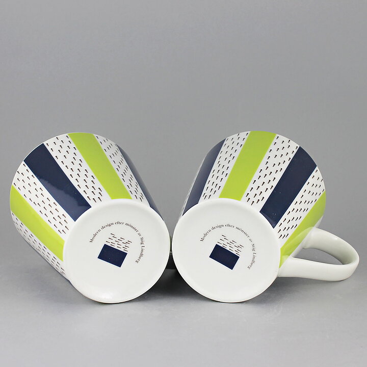 Stig Lindberg (2010) Two Mugs with Green/Blue/Black Decor <with Box>  [Sample Images]