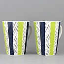 Stig Lindberg (2010) Two Mugs with Green/Blue/Black Decor <with Box>  [Sample Images]