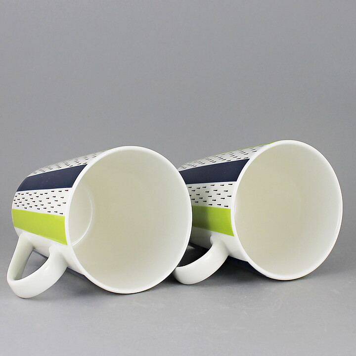 Stig Lindberg (2010) Two Mugs with Green/Blue/Black Decor <with Box>  [Sample Images]