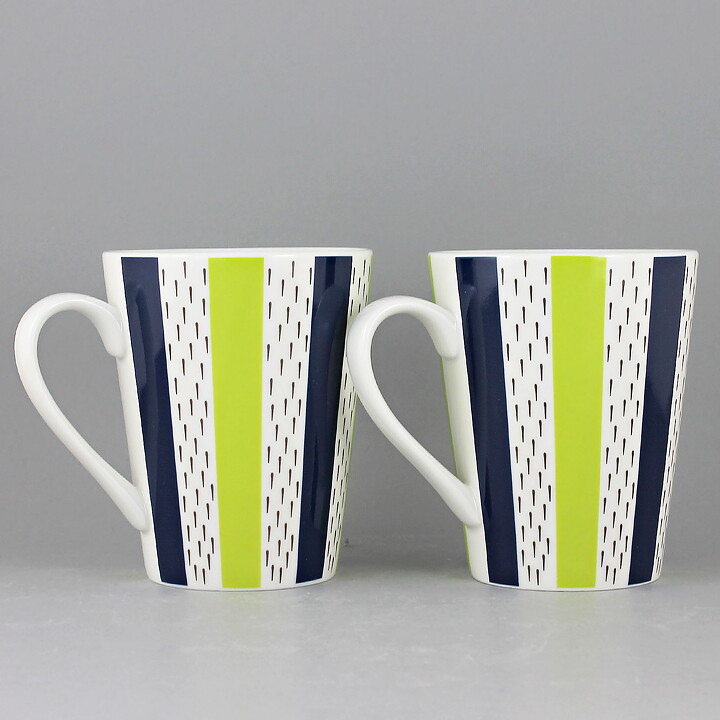 Stig Lindberg (2010) Two Mugs with Green/Blue/Black Decor <with Box>  [Sample Images]