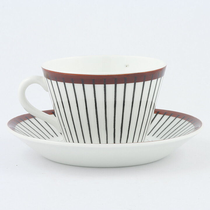 スティグ・リンドベリ  Spisa Ribbシリーズ  茶色いラインのコーヒーカップソーサー  13cm  1955年  [サンプル画像]  [送料無料]