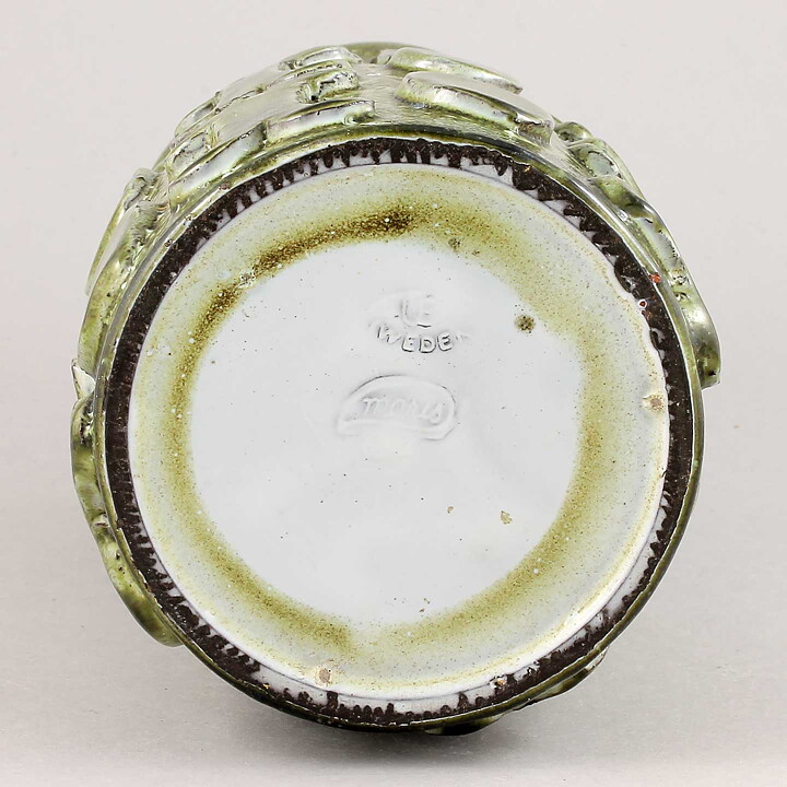 Mari Simmulson (1960s) Unique Green Vase with Geometric Relief 24 cm
