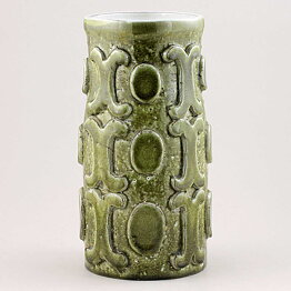 Mari Simmulson (1960s) Unique Green Vase with Geometric Relief 24 cm