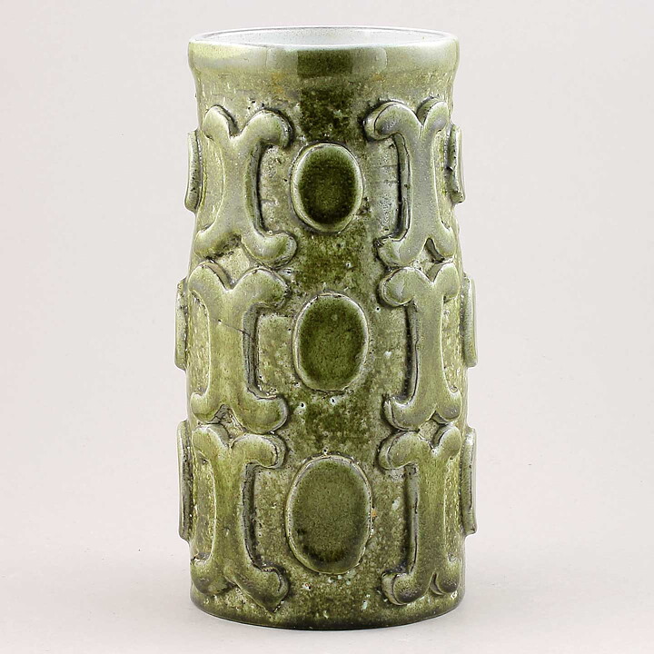 Mari Simmulson (1960s) Unique Green Vase with Geometric Relief 24 cm