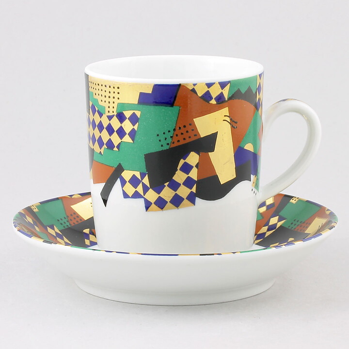 ヘイッキ・オルヴォラ  Festivoシリーズ  カラフルなコーヒーカップ＆ソーサー 9cm  1989年  [サンプル画像]