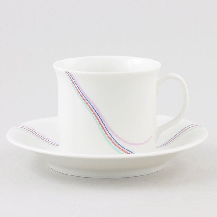 バーティル･ヴァリーン  Rainbowシリーズ  カラフルな線  白色のコーヒーカップ＆ソーサー  9cm  1982年  [サンプル画像]