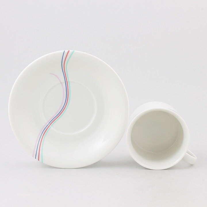 バーティル･ヴァリーン  Rainbowシリーズ  カラフルな線  白色のコーヒーカップ＆ソーサー  9cm  1982年  [サンプル画像]