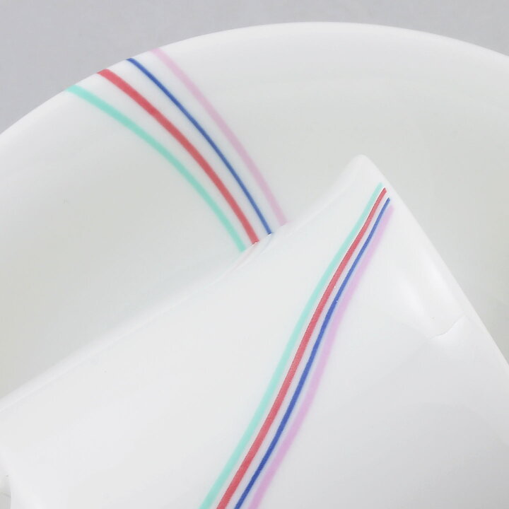 バーティル･ヴァリーン  Rainbowシリーズ  カラフルな線  白色のコーヒーカップ＆ソーサー  9cm  1982年  [サンプル画像]