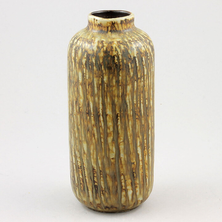 Gunnar Nylund (Birka 1965) Yellow/Brown Cylinder Vase 16 cm