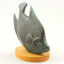 グナー・ニールンド  木製の台に乗った緑色のモダンな魚  17cm  1951年