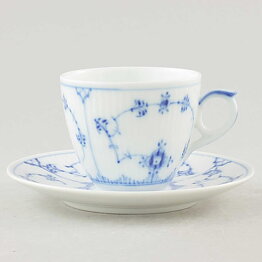 Royal Copenhagen (Blue Fluted 20th Century) Ribbed Coffee Cup with Saucers #298  [Sample Images]