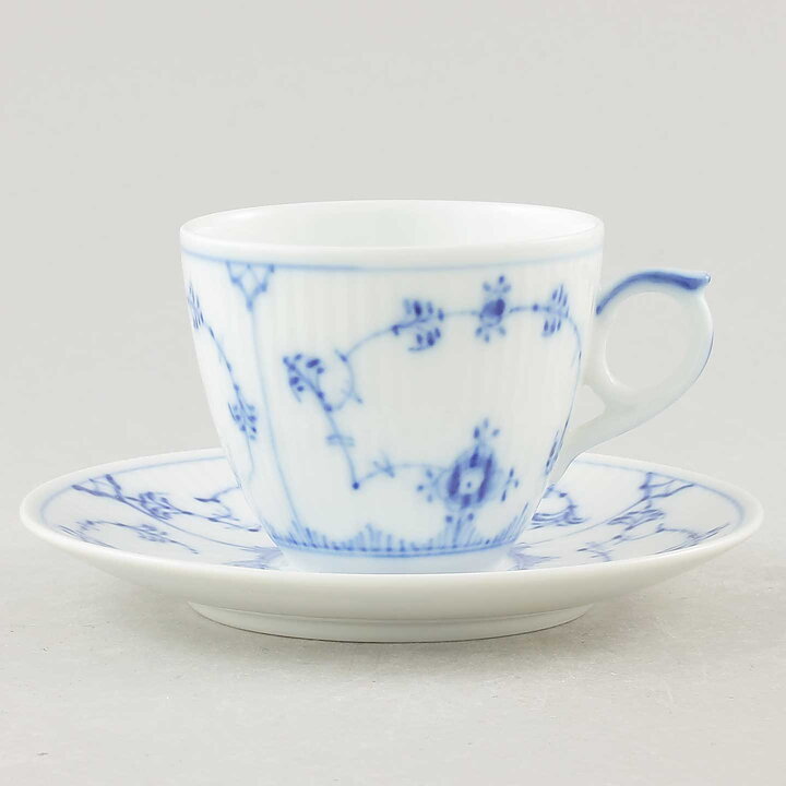 Royal Copenhagen (Blue Fluted 20th Century) Ribbed Coffee Cup with Saucers #298  [Sample Images]