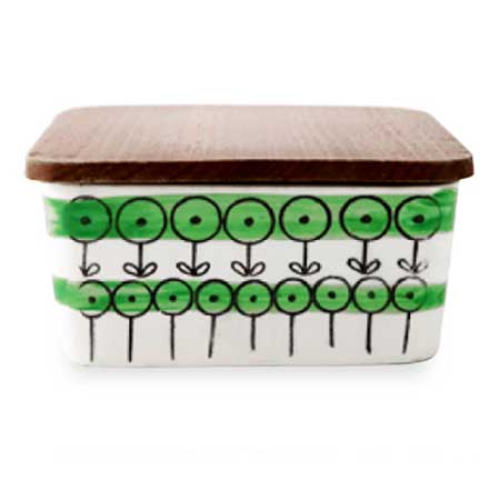 Berit Ternell Gefle Furuvik Quadratic jar with teak lid, length 10 cm / 3.9 in