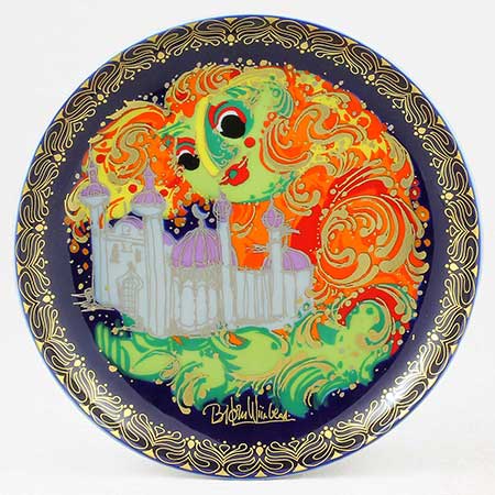 Björn Wiinblad Nymölle Aladin Plates Motif 10, The Genie of the Lamp builds a palace for Aladin