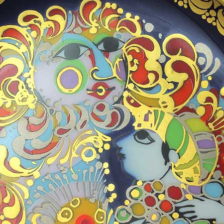 Björn Wiinblad Nymölle Aladin Plates Motif 5, The Spirit of the Ring flies Aladin out of the Enchanted Garden