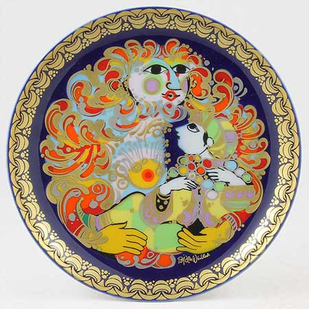 Björn Wiinblad Nymölle Aladin Plates Motif 5, The Spirit of the Ring flies Aladin out of the Enchanted Garden