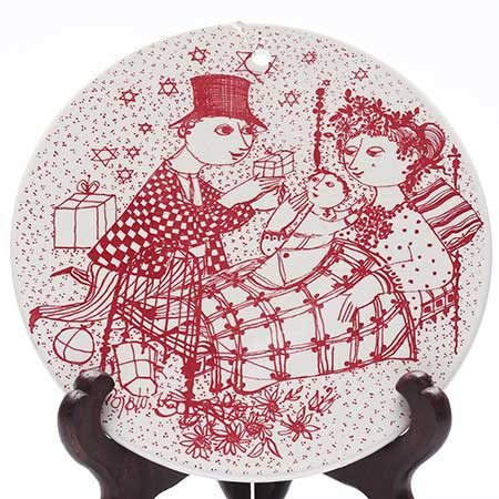 Björn Wiinblad Nymölle A red colored month wall plaque