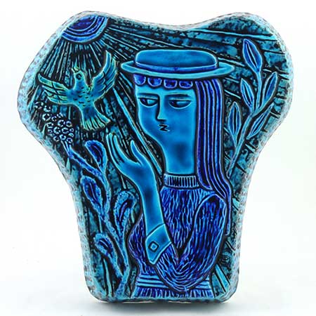 Gunnar Nylund Wall Plaques Rörstrand, Upsala-Ekeby, Jie Girl with bird., height 28 cm