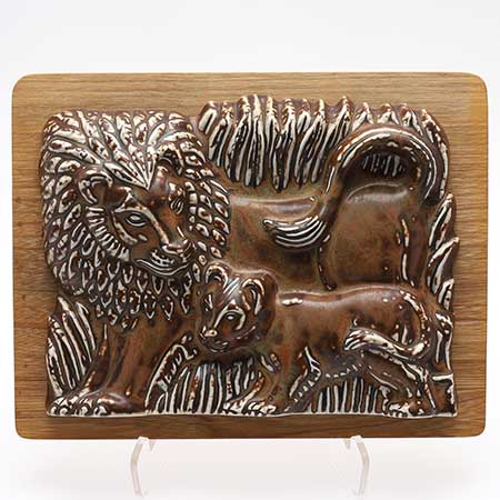 Gunnar Nylund Wall Plaques Rörstrand, Upsala-Ekeby, Jie Lions, width 26 cm