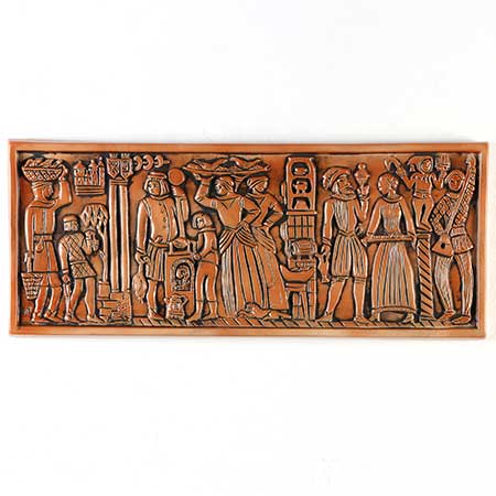 Gunnar Nylund Wall Plaques Rörstrand, Upsala-Ekeby, Jie Stök i slottets kök (Crowding in the Castle Kitchen), width 49 cm