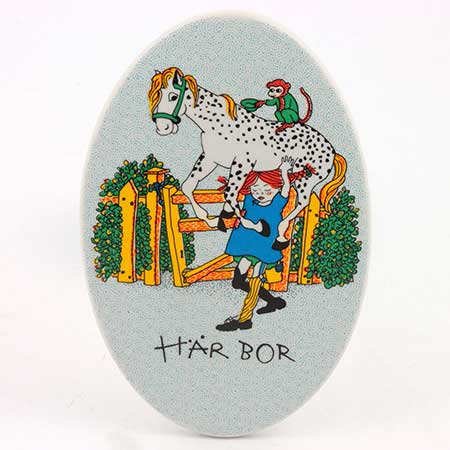 Ingrid Vang Nyman Rörstrand Pippi Långstrump Housewares Door sign, 13 cm