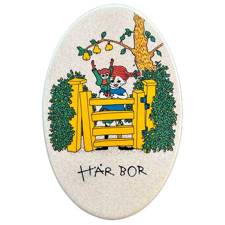 Ingrid Vang Nyman Rörstrand Pippi Långstrump Housewares Door sign, 13 cm