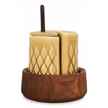 Jens Quistgaard Kronjyden Relief Set with salt shaker, pepper shaker, and mustard jar